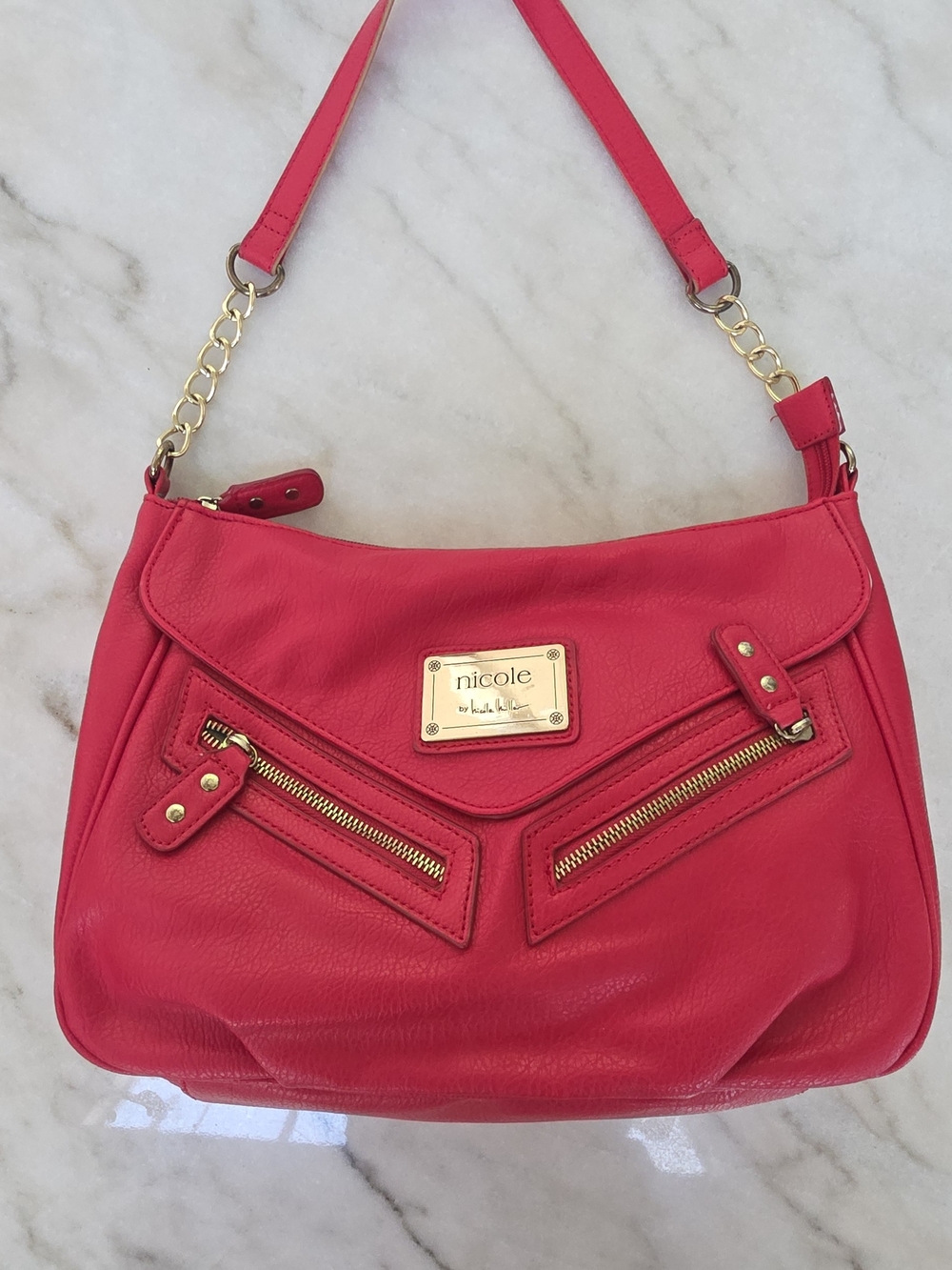 Nicole by Nicole Miller Alana Red Pebbled Shoulder Crossbody Bag